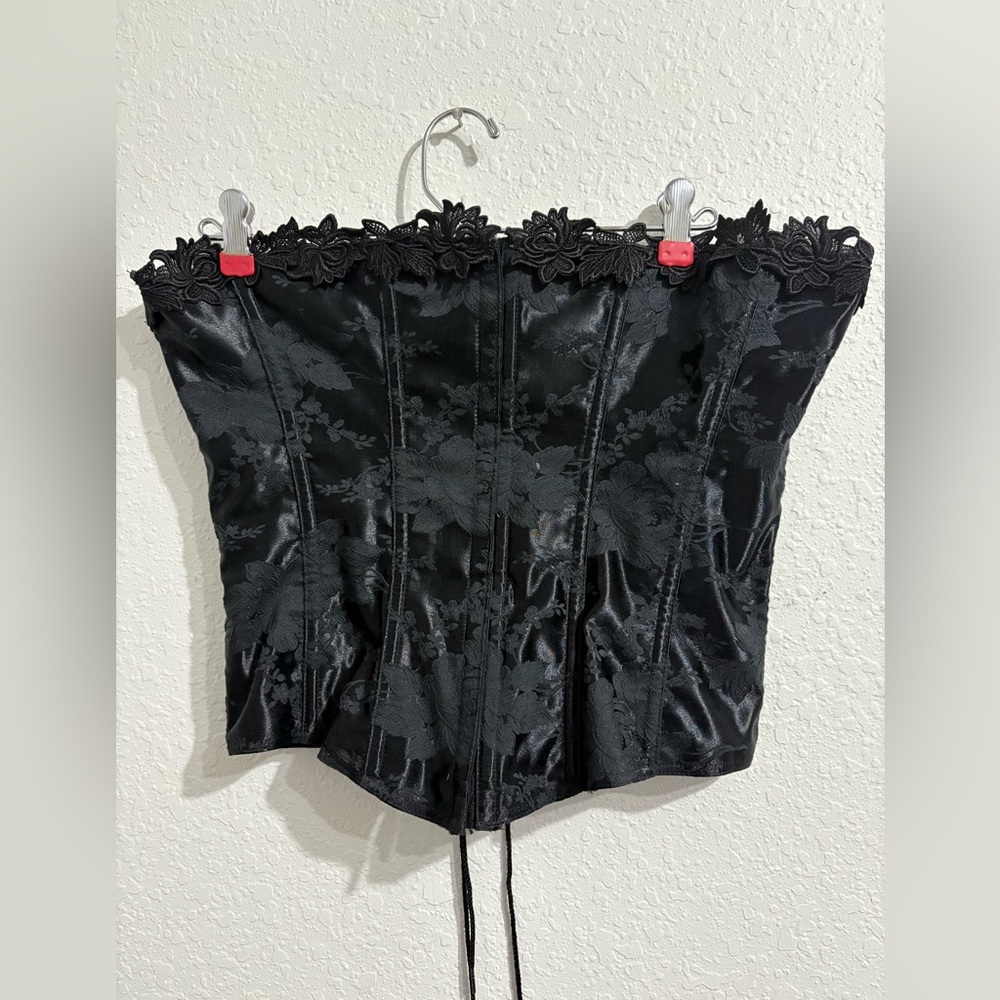 Vintage 80s 90s Empire Intimates Black Lace Up Corset Bustier USA Size 38